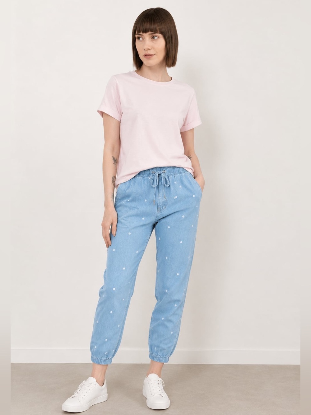 cloth & stone Light Blue Dot-Print ankle pants